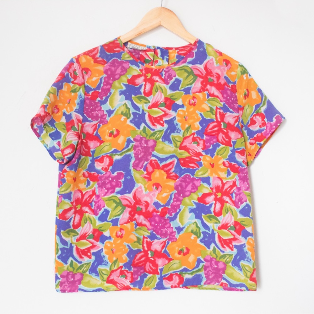 Hana Sung | Vintage 80’s/90’s Multicolor Floral Short Sleeve Top | Size S